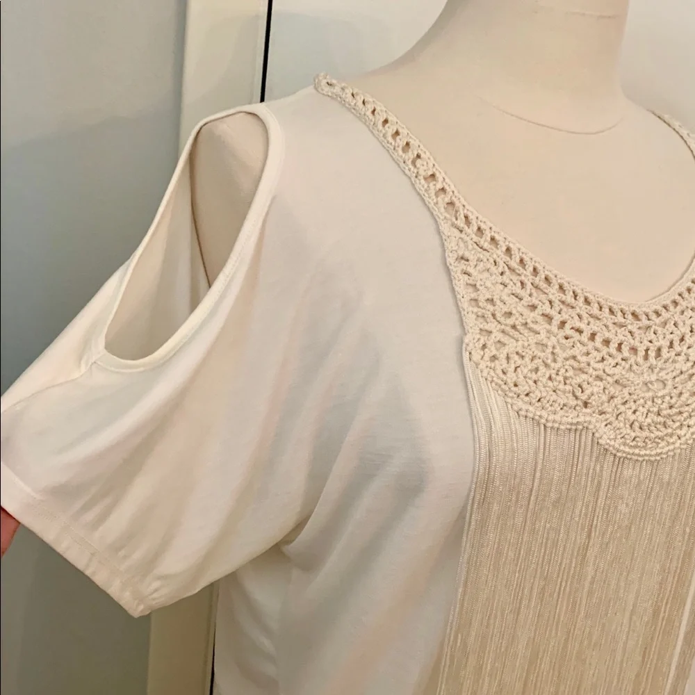 Women’s Small Fringe Blouse Cream Cowgirl Western Chic Festival tassels top - Picture 4 of 11